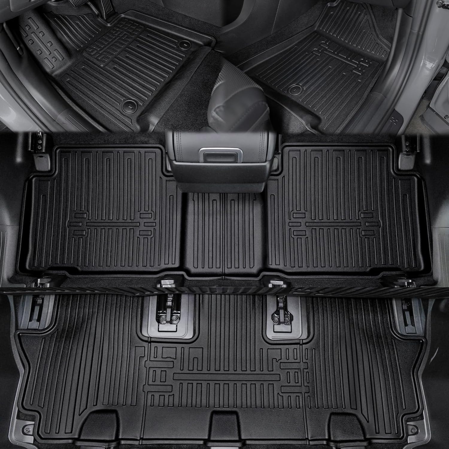 Floor Mats for 2024 2025 Hyundai Santa Fe 6-Seat/7-Seat (Fit Hybrid and Fuel), All Weather TPE Floor Mat and 2-in-1 Cargo Mat with Backrest Mat for Santa Fe Accessories