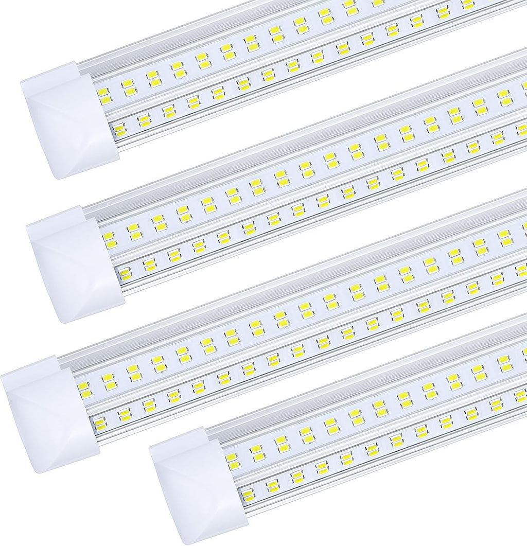 4 Pack,Led Shop Lights, 8FT Led Shop Light,144W 6000K 19500LM Clear White,Led Shop Light 8FT 110V Linkable Integrated 4 Row V-Shape for Shop Garage,Warehouse