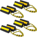 4 Pair Heavy Duty Wheel Chocks for RV Trailer, Rubber Wheel Stoppers, Dual Blocks, Non Slip Tire Chock with Nylon Rope Reflective Tape for RV Camper Travel Trailers Car Truck (Yellow)