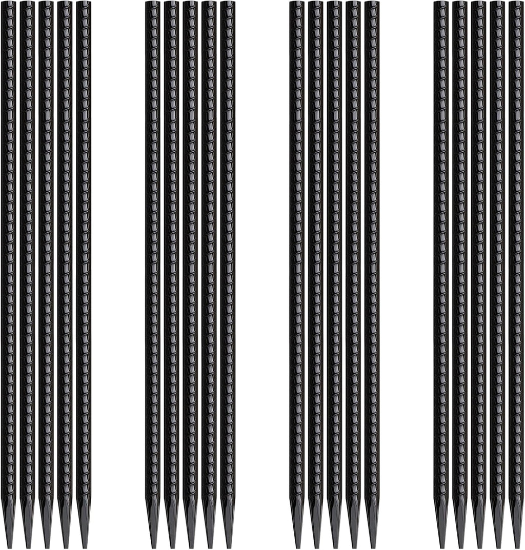 Rebar Stakes 16 Inch 20 Pack Heavy Duty Ground Anchors with Chisel Point End Long Straight Steel Tent Stakes 3/8" Thickness Metal Spikes Black Coated for Concrete Timber Camping Garden Plant