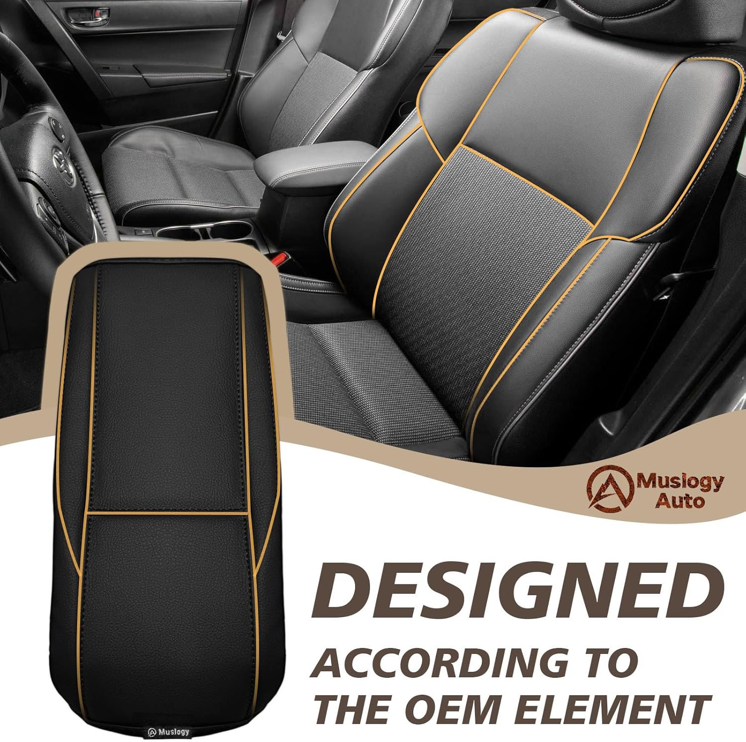 Muslogy Center Console Armrest Cover Compatible with Toyota Corolla 2014-2019 Comfort Armrest Pad Arm Rest Cushion Vegan Leather Protector Regular Thick