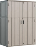 HOMSPARK Outdoor Storage Shed Weather Resistance, Patio Storage Cabinet Lockable Resin Tool Shed for Storage of Bike, Trash Cans, Garden Tools (Shallow Coffee, 66 Cu.ft)