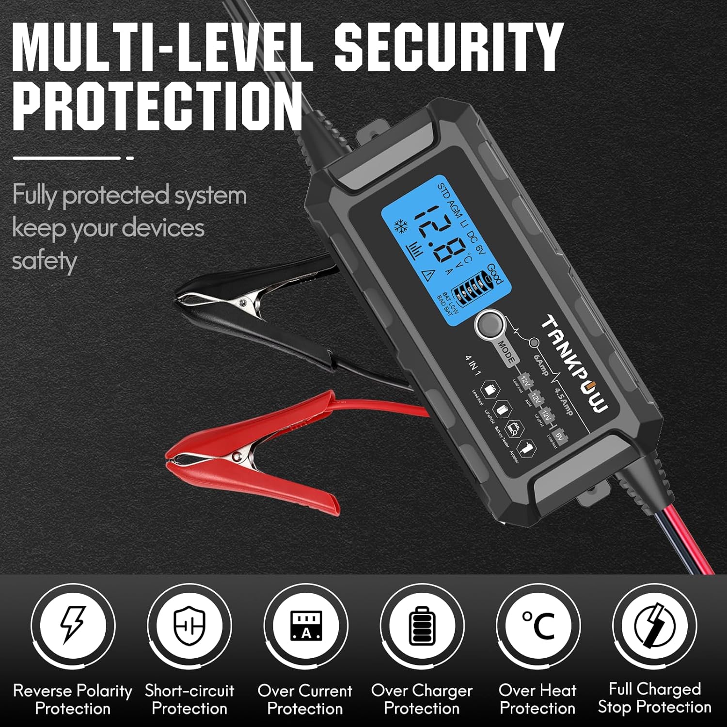 6-Amp Automotive Battery Charger, 6V and 12V Smart Car Battery Charger,Trickle Charger Battery Maintainer and Desulfator,Float Charger for Car,Motocycle,ATV,Lithium and Deep Cycle Batteries.