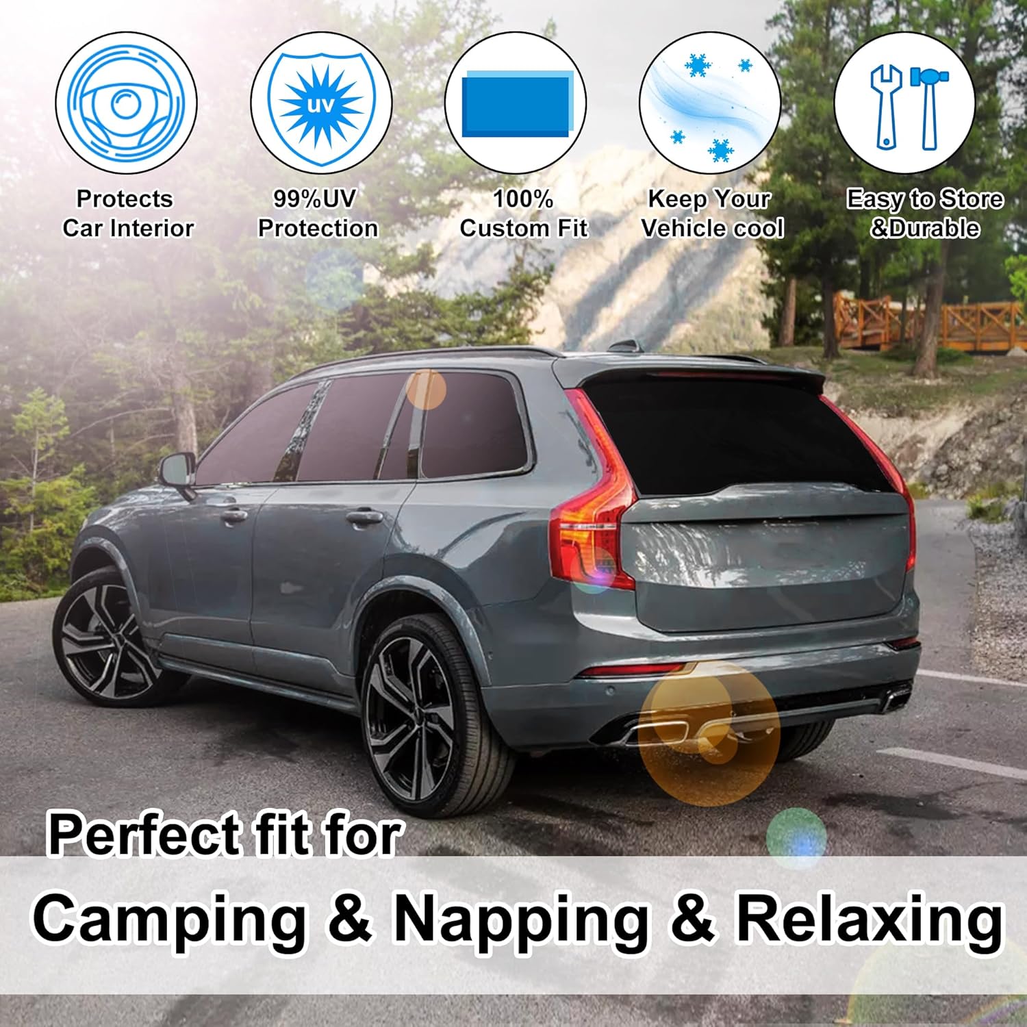 TINGLU Window Shades for Volvo XC90 2016-2024 2025 Accessories Car Side Full Windows Rear Triangular Windshield Sun Shade Sun UV Rays & Privacy Protection for Camping,Napping,and Relaxing 10PCS