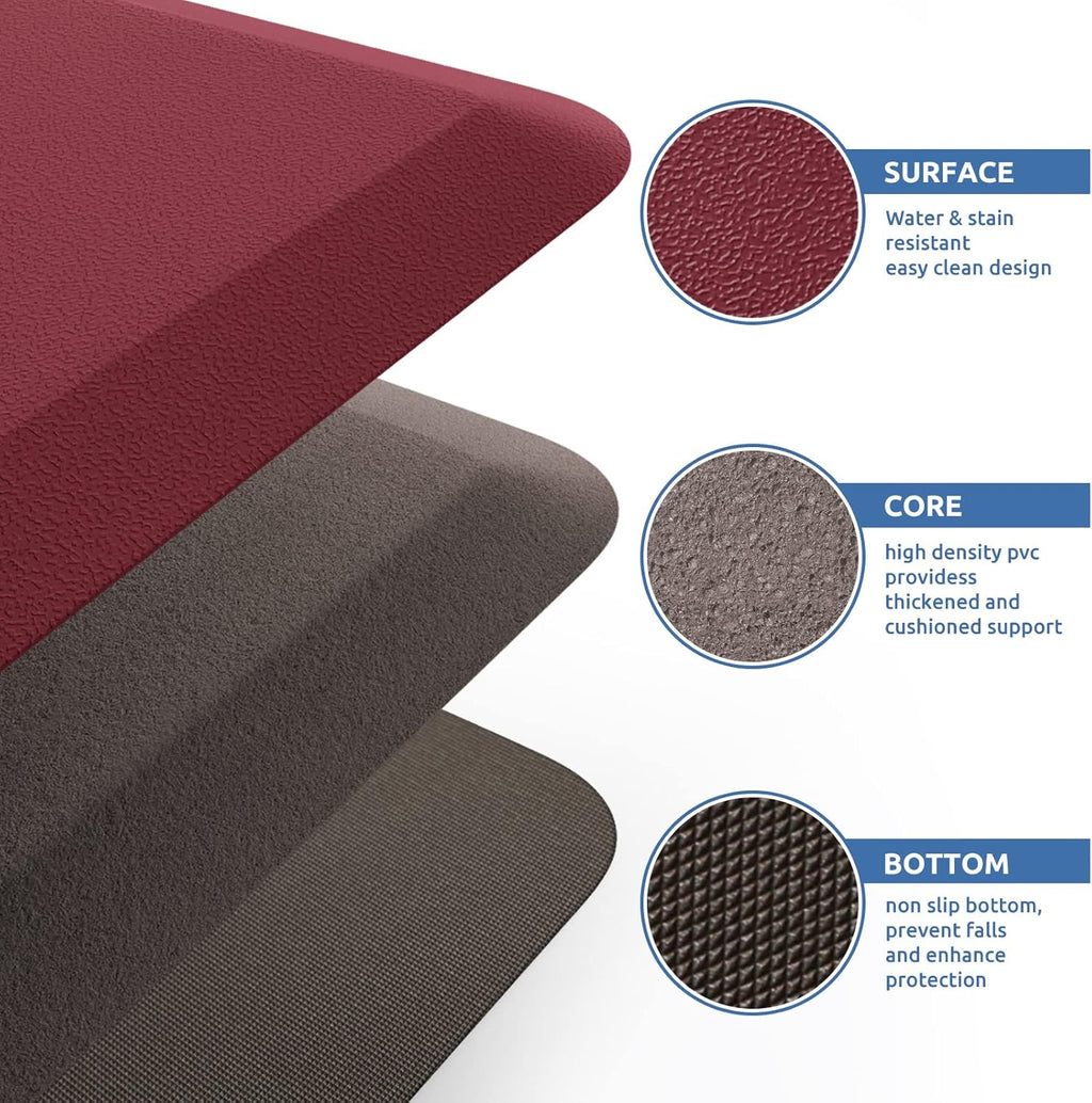 KitchenClouds Kitchen Mat Cushioned Anti Fatigue Kitchen Rug 17.3"x39" Waterproof Non Slip Kitchen Rugs and Mats Standing Desk Mat Comfort Floor Mats for Kitchen House Sink Office (Red)