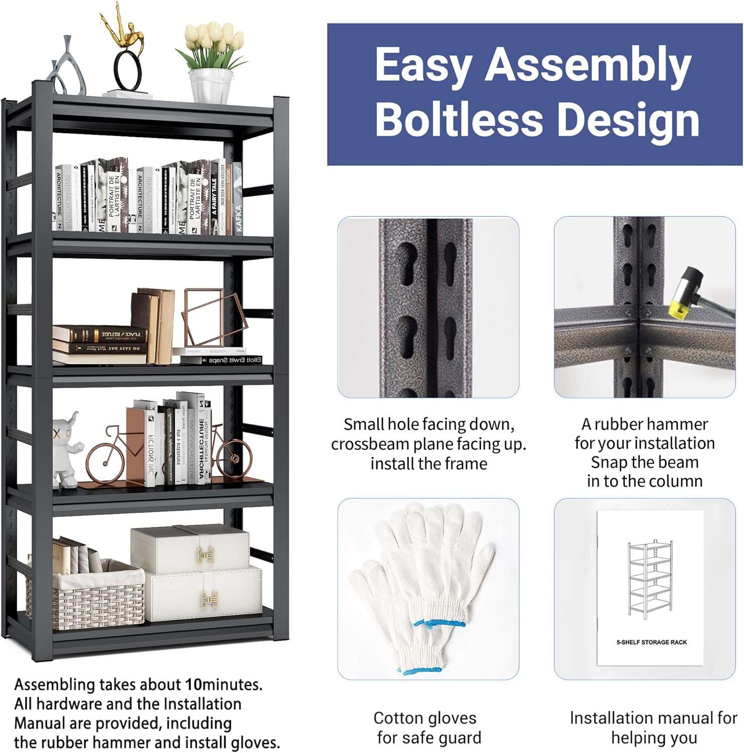 TOPKEY Metal Storage Shelf Garage Storage Shelves, Heavy Duty 5-Tier Utility Shelves for Garage, Kitchen, Warehouse, Adjustable Basement Storage Rack, Load 2500LBS, 72" H x 35.4" W x 15.8" D
