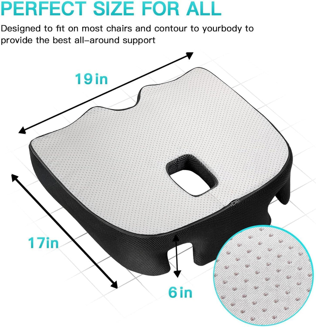 Benazcap X Large Memory Seat Cushion for Office Chair Pressure Relief Sciatica & Tailbone Pain Relief Memory Foam Firm Coccyx Pad for Long Sitting, for Office Chair, Gaming Chair and Car Seat Upgrade