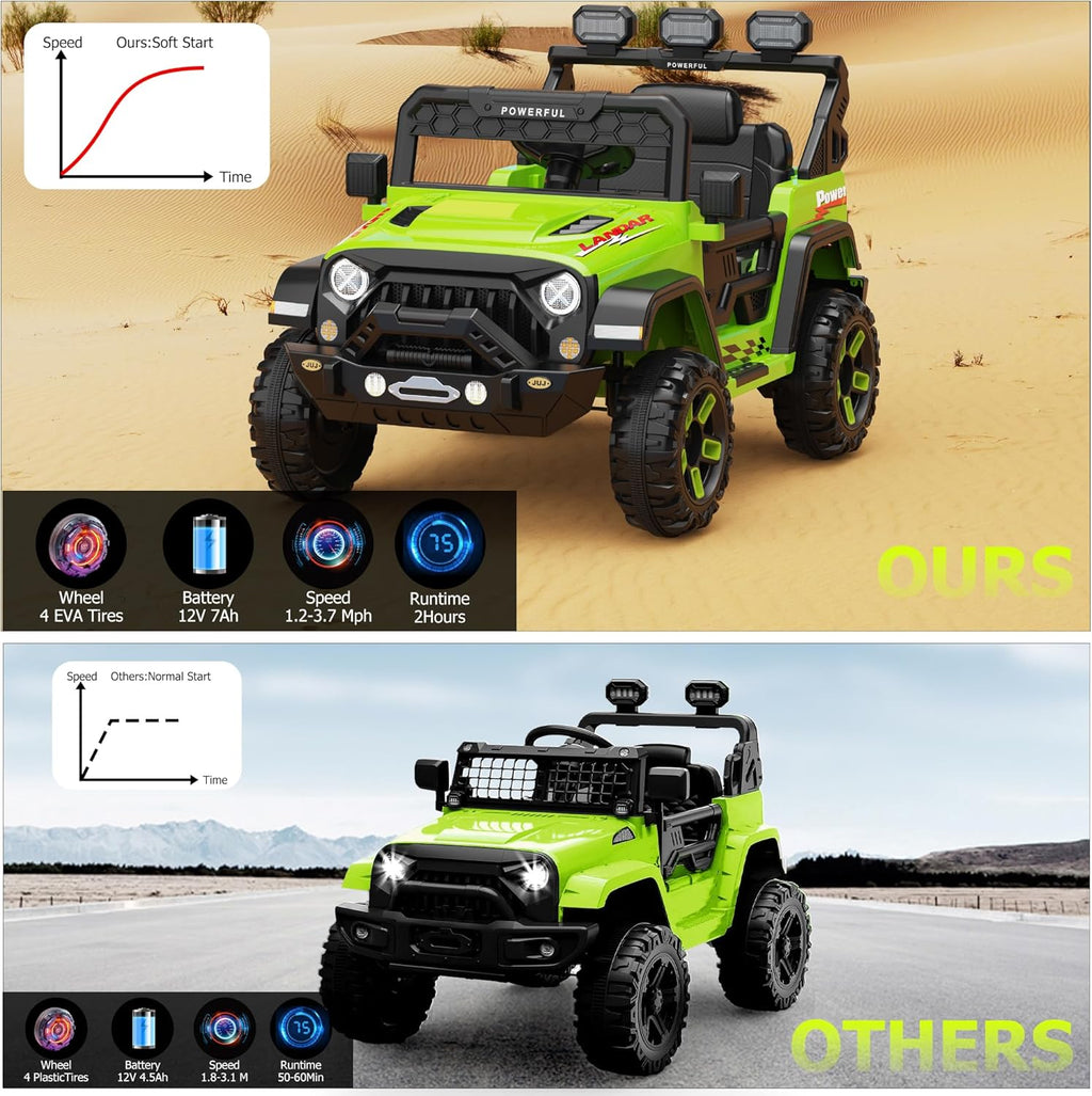 Kids Electric Vehicle, 12V Battery Powered Ride On Car with 2.4G Remote Control, Electric Car for Kids, 3 Speed Ride On Toy, Soft Start, LED Lights, Bluetooth, Green