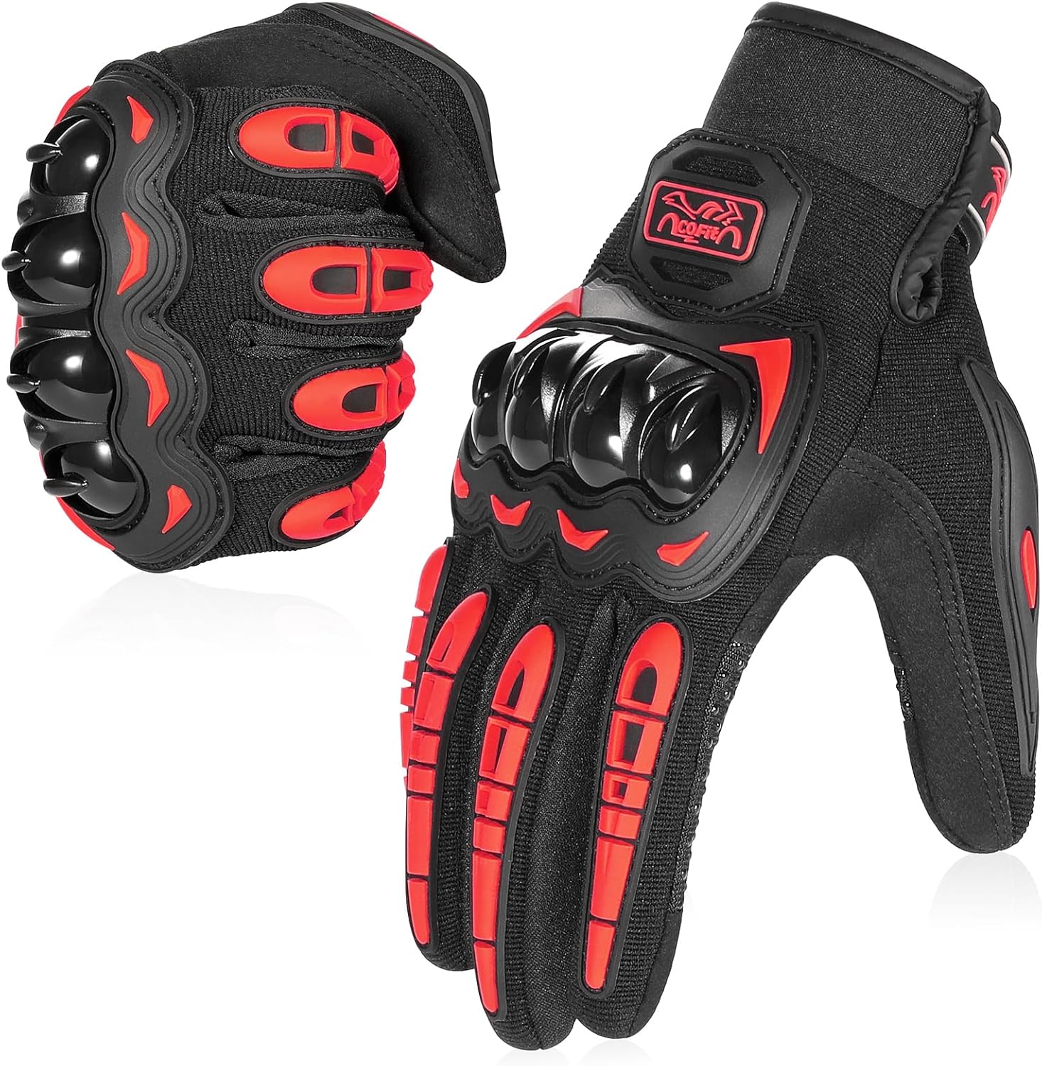 COFIT Motorcycle Gloves Breathable, Touchscreen Motorbike Gloves Anti-Slip with Good Grip Hard Knuckles Protection for Men Women Motocross, BMX ATV MTB Cycling, Road Racing - Red L