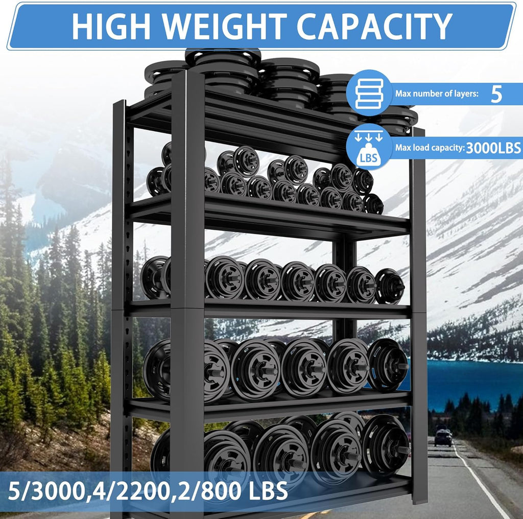 5-Tier Heavy Duty Garage Shelving Unit, 3000 LBS Capacity Metal Storage Rack 72" H x 48" W x 20" D, Adjustable Steel Shelves for Garage, Warehouse, Basement, Pantry, Workshop.3 Pack