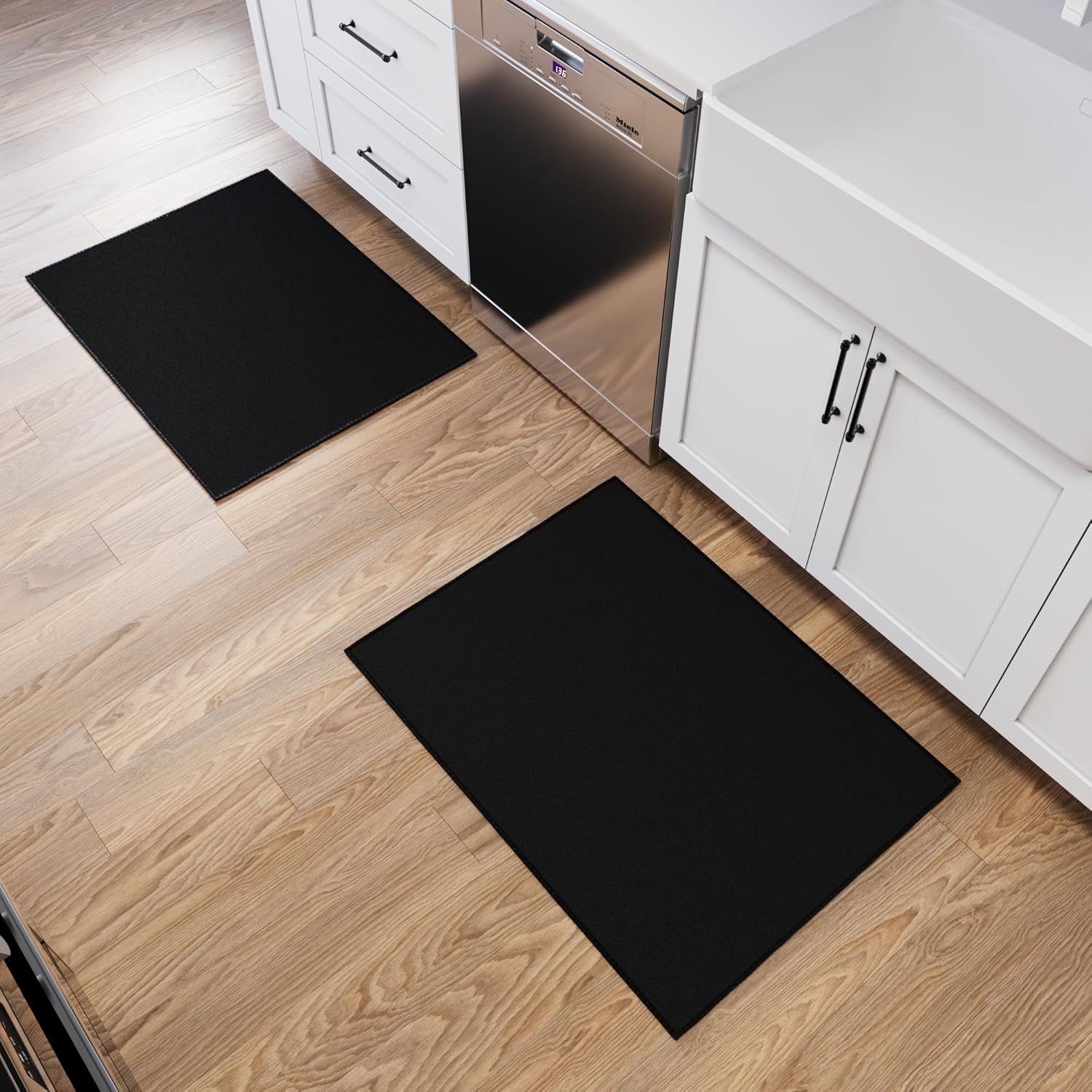Ottomanson Rugs for Entryway 2'3" x 3' - 2 Pack Non Slip Solid Small Area Rugs Durable Front Door Mat Rug Stain Resistant Entrance Rugs for Bathroom Kitchen Bedroom & Living Room, Black