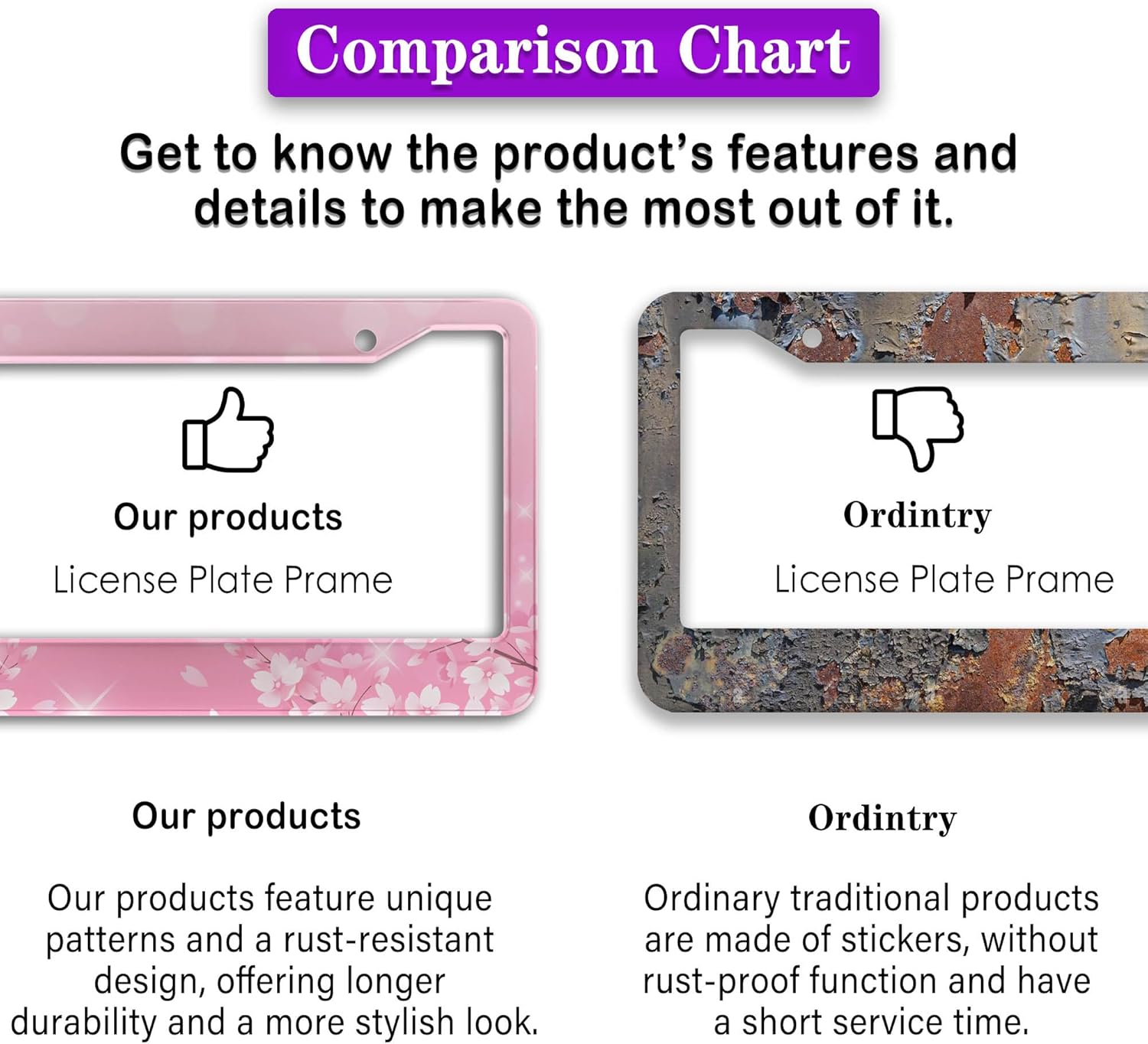 License Plate Frames for Girl Pink License Plate Cover for Women for Men Pink Floral Women Aluminum Metal Car Accessory 2 Pack with Screw Covers Set