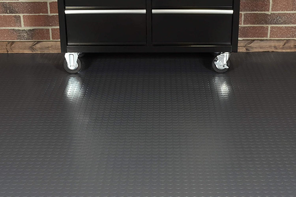 G-Floor Seamless Sheet Vinyl Shed Flooring Cover with Bonded Fibrous Backing - Coin Pattern (8' x 16', Slate Grey)