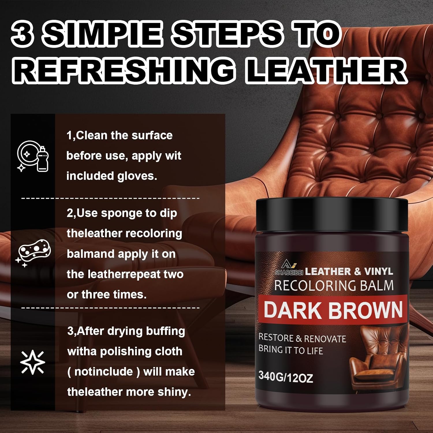 Leather Scratch Repair Balm-Leather Color Restorer for Couches Leather Scratch Remover for Carseat Boots Leather Couch Scratch Repair Couches (Dark Gray)