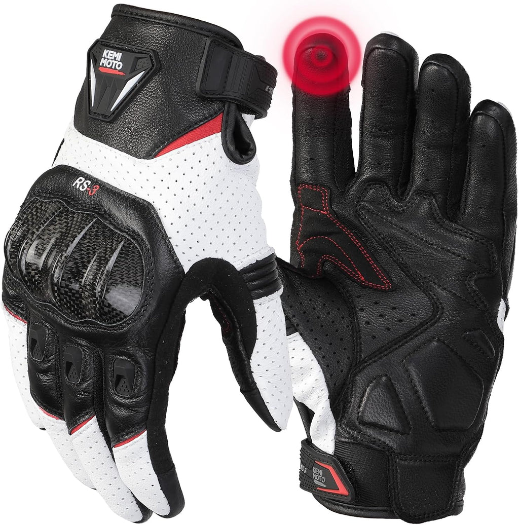 KEMIMOTO Sheepskin Leather Motorcycle Gloves for Men, Protective Motorcycle Gloves for Motocross Motorbike Dirt Bike Bicycle Racing ATV UTV