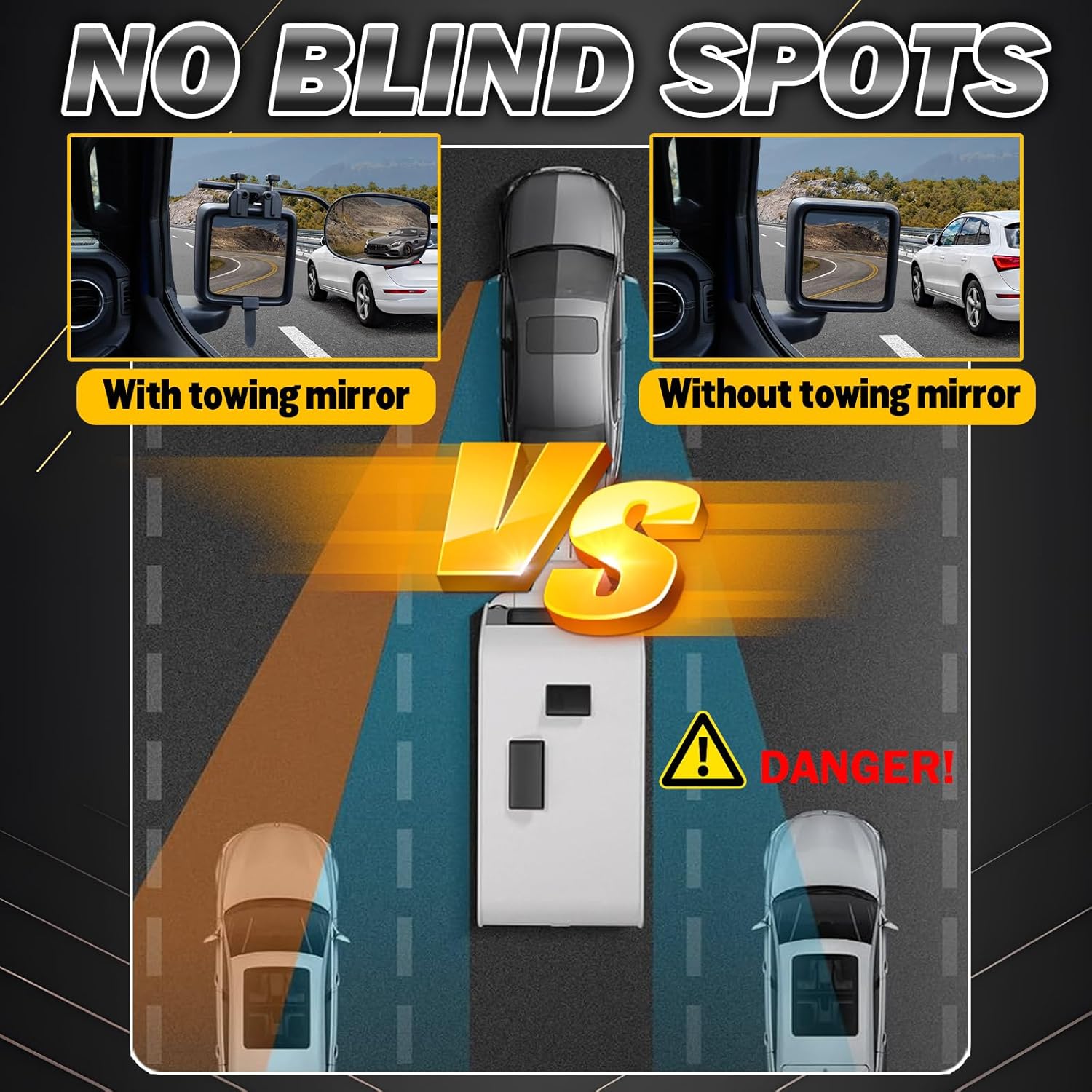 Universal Clip on Towing Mirrors Extensions for Towing, Side Mirror Extenders for Towing with RainProof, Convex Rearview Mirror, Tow Mirrors for Car Truck Trailer RV SUV, 2 Pack