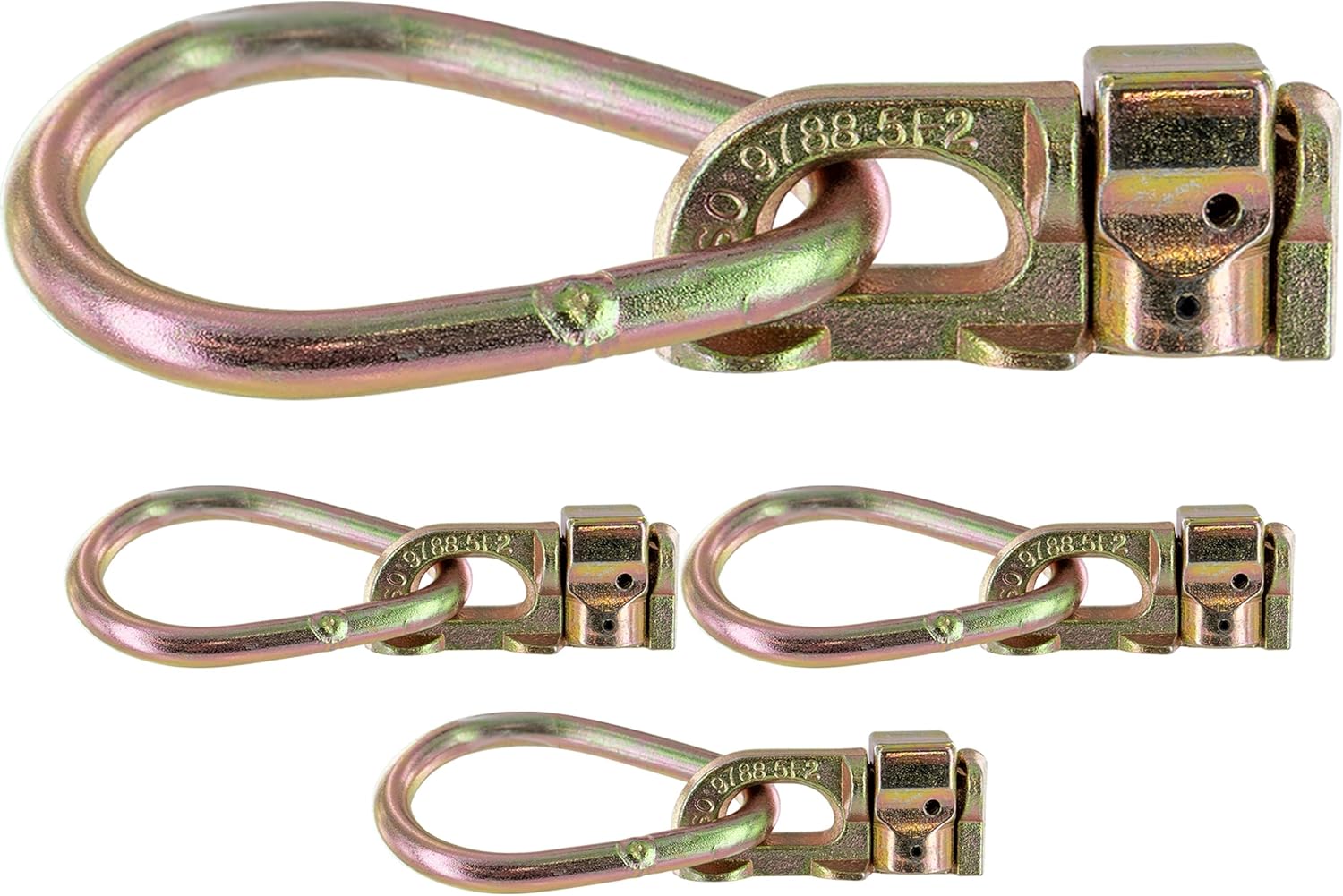 US Cargo Control Double Stud L Track Fittings with Pear Link (4-Pack), 5,000 Pounds Break Strength, Use with L Track Rails in Truck Bed or Trailer, Automatic Locking with Spring Release