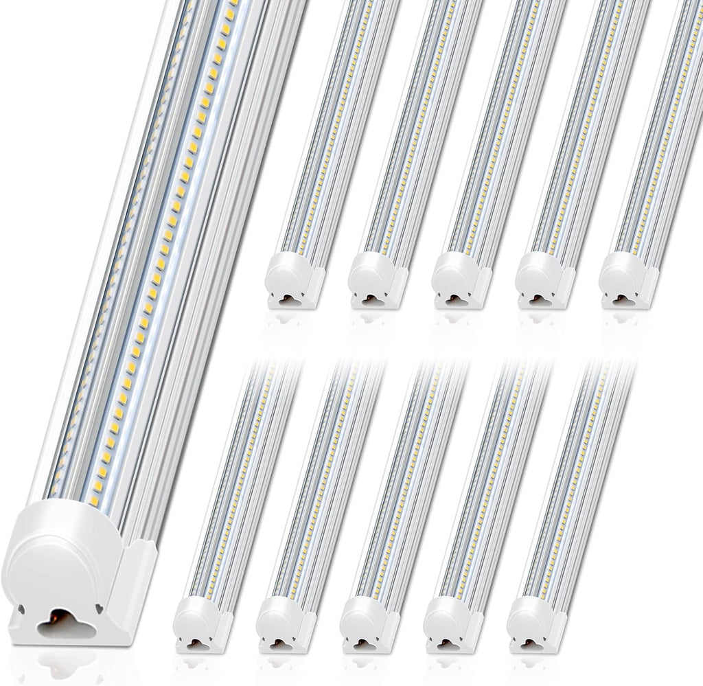 Barrina 8FT LED Shop Light, 100W 15000LM 5000K, Clear Cover Linkable LED Tube Lights, V Shape Integrated T8 Lighting, Ceiling Lights for Garage, Warehouse, Workshop, ETL Listed,10 Pack