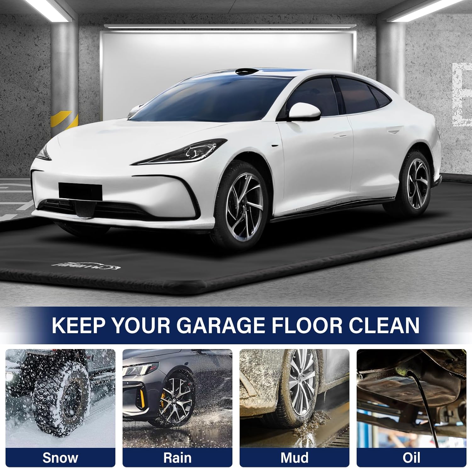 Garage Car Mat, Non-Slip Garage Floor Mat, Heavy Duty Waterproof Containment Mat for Snow Ice Water and Mud (7'9" x 18')