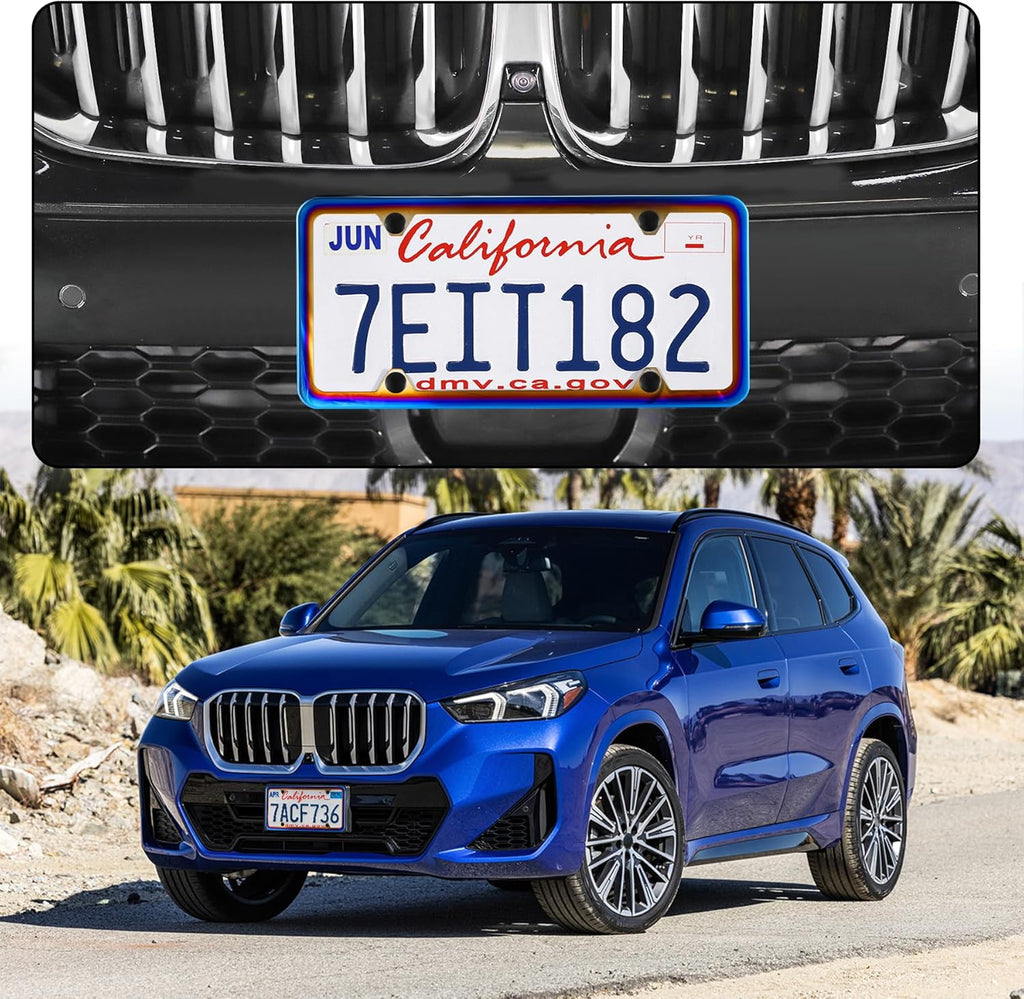 LivTee 4 Holes Stainless Steel License Plate Frames, 2 PCS Car Licence Plate Covers, Automotive Exterior Accessories Slim Design with Bolts Washer Caps for US Vehicles, Colorful