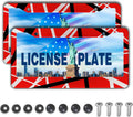 Automotive Exterior Accessories Red, Black, White License Plate Frames Rock Guitarist Red Black White Stripes Aluminum Metal Car Accessory 2 Pack with Screw Covers Set
