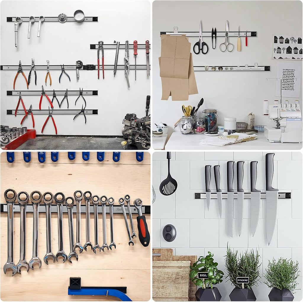 6 Pieces 24" Magnetic Tool Holder Strip, Stainless Steel Surface Tool Magnet Bar, Metal Tool Organizer Rack for Garage Organization, Easy To Install in Workshop, Mounting Screws Included
