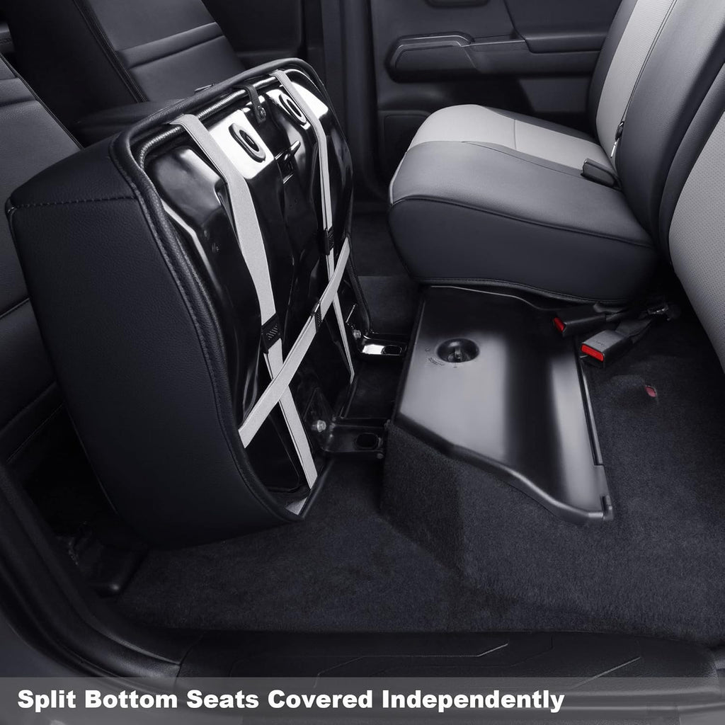 LUCKYMAN CLUB Tacoma Custom Fit Seat Covers for 2016-2023 Tacoma Crew Cab with Faux Leather (Black & Gray)