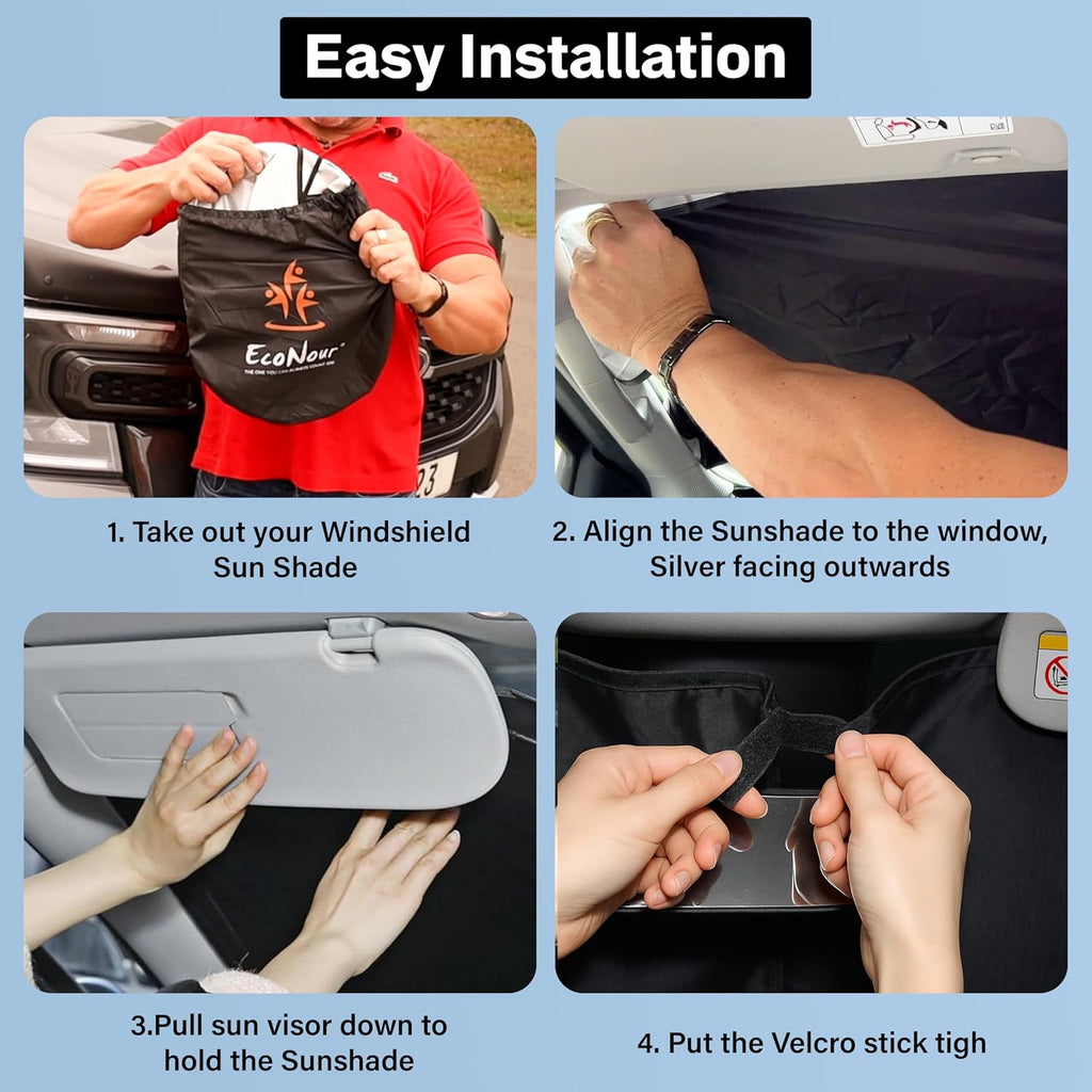 for Ford F-150 2022-2024 2025 EcoNour Car Windshield Sunshade with Storage Pouch - Front Window Sun Protector for UV & Sun Heat - Car Interior Fit Ford F-150 Accessories