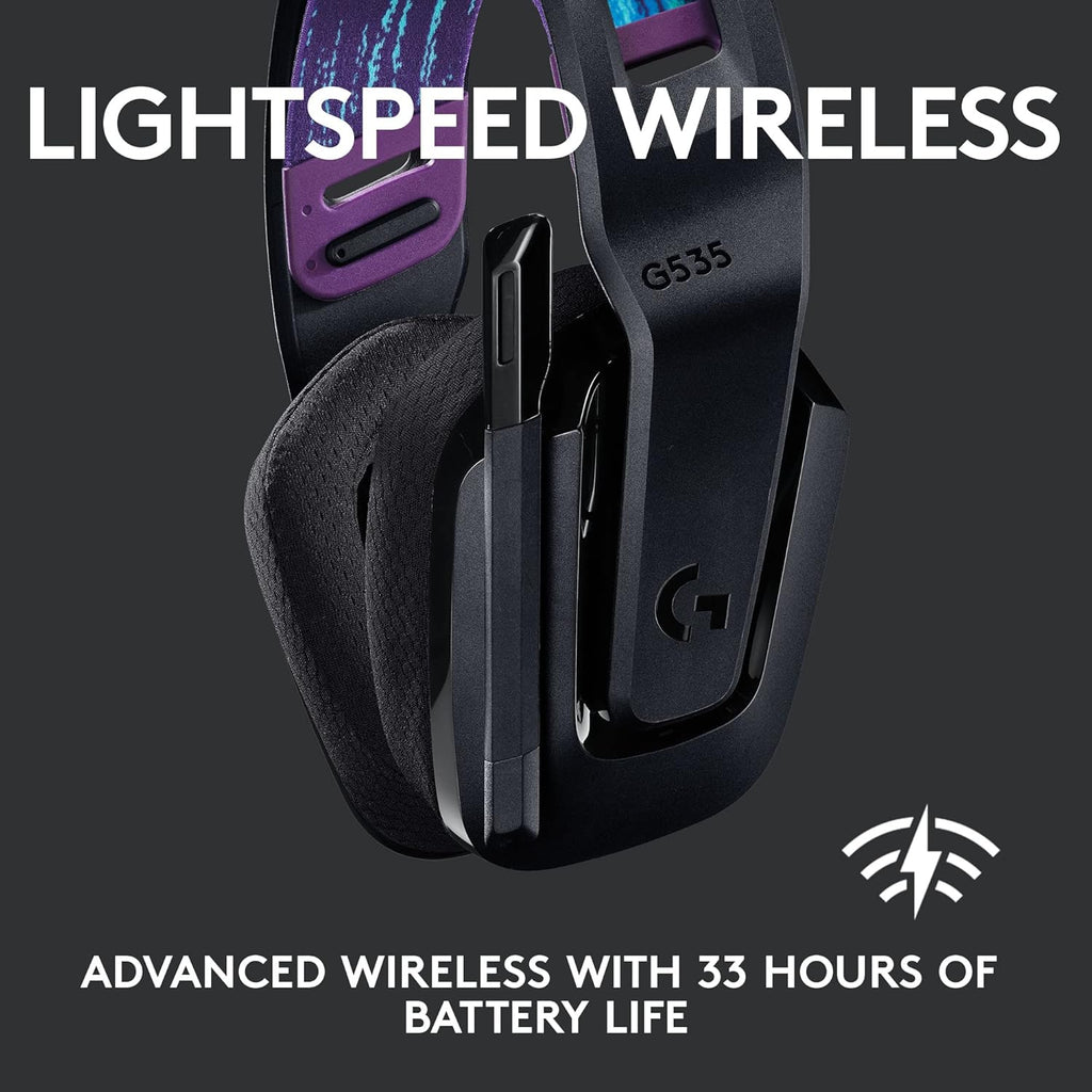 Logitech G535 LIGHTSPEED Wireless Gaming Headset - Lightweight on-ear headphones, flip to mute mic, stereo, USB rechargeable - Black