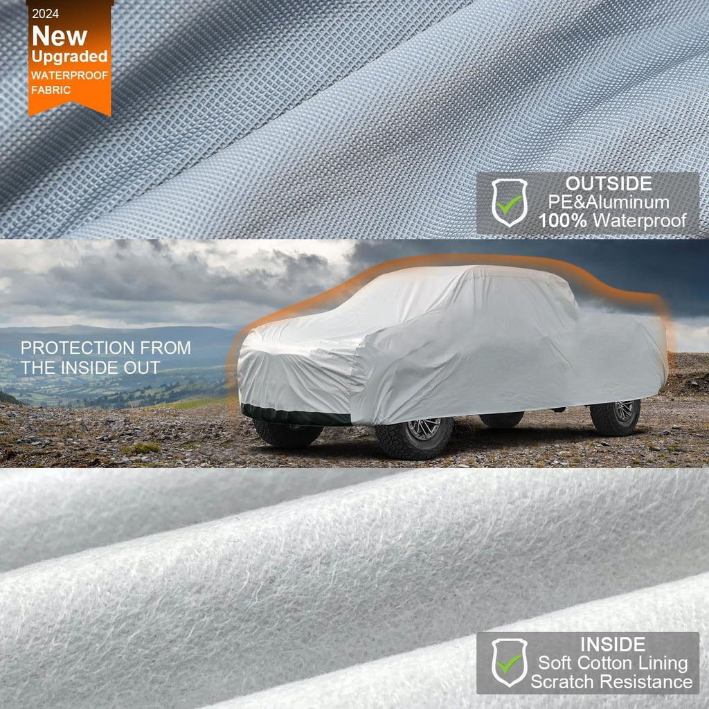 Kayme Mid-Size Truck Cover Waterproof All Weather, Heavy Duty Outdoor Midsize Pickup Cover Sun Rain Protection, Universal Fit Ford Ranger Chevy Colorado GMC Canyon (Length Up to 220 inch) M+.Sliver