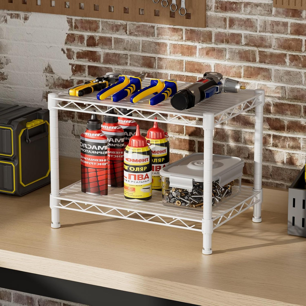 SINGAYE 2 Small Wire Shelves Garage Pantry Close Home Organizers and Storage Bathroom Shelf Laundry Room Organization Adjustable Book Metal Shelving Unit