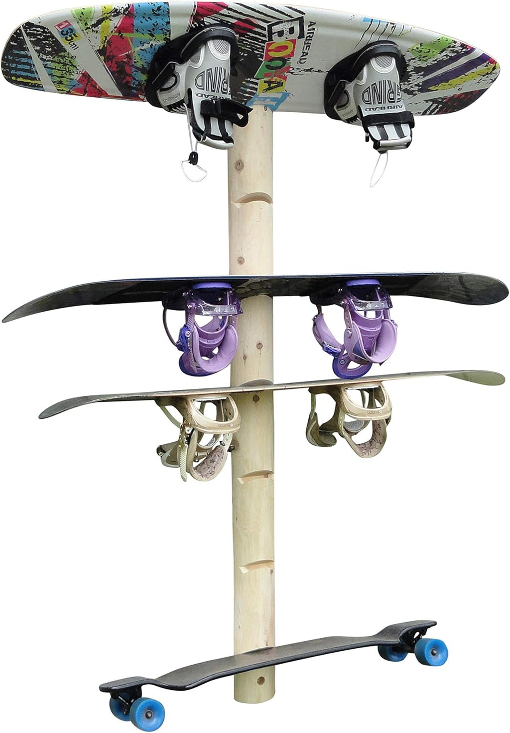 7-Place Wall-Mounted Snowboard Log Rack, Wakeboard Racks, Skateboard Holder Wall Mount, Vertical Snowboard Wall Mount Sport Storage for Garage, Skateboard Rack Walls, Wood Storage Racks - Unfinished