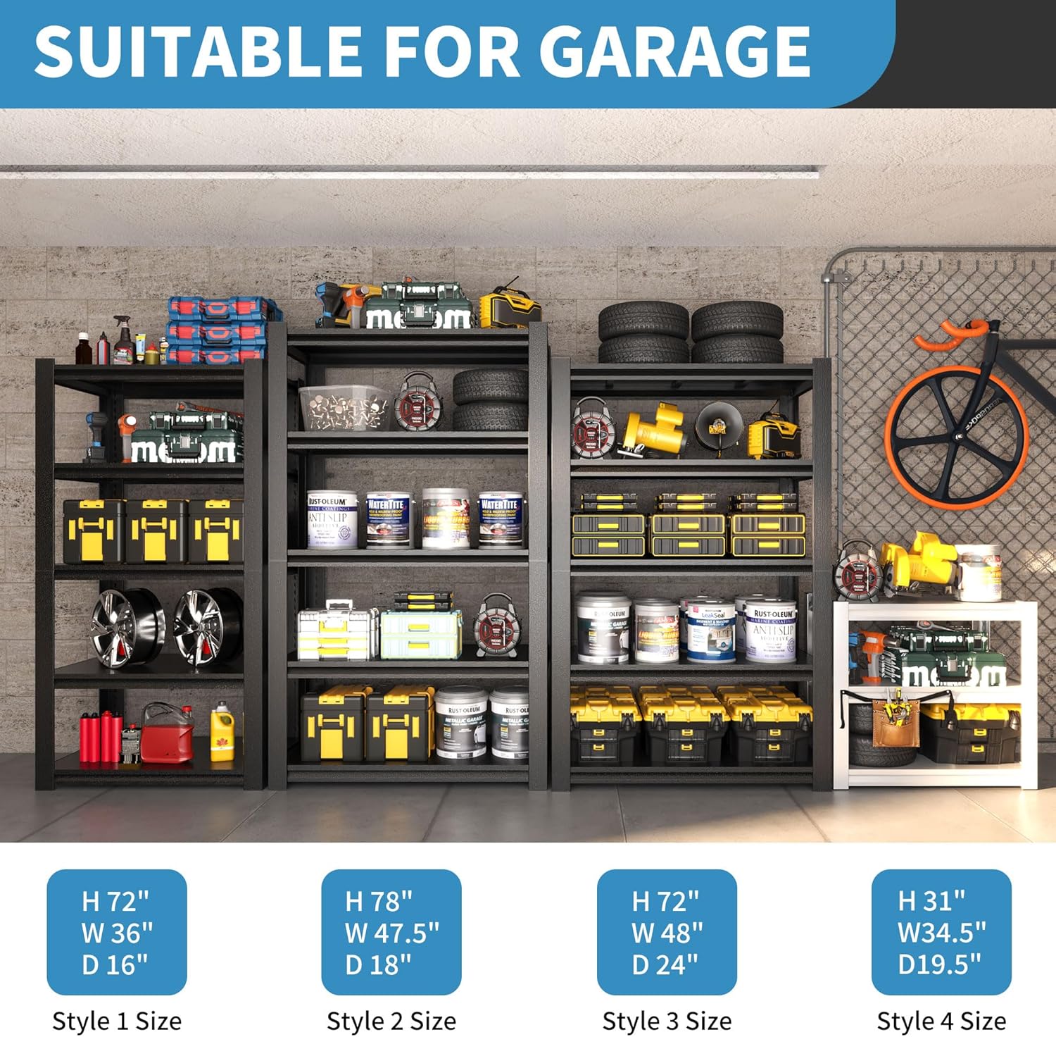 31.5" H Metal Storage Shelving, 1500LBS Heavy Duty Shelves Unit, Adjustable 3 Tier Storage Rack, Industrial Utility Shelf for Garage, Warehouse, Bedroom, Kitchen,18" D×34“W×31.5”H, White