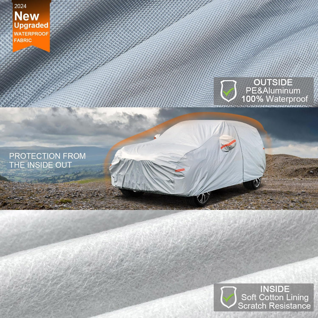 Kayme 6 Layers SUV Car Cover Waterproof All Weather for Automobiles, Outdoor Full Size Cover Rain Sun UV Protection with Zipper Cotton, Universal Fit for SUV Jeep (191-200 inch)