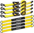Car Tie Down Straps for Trailers 2inch x10ft - J Hooks with Safety Clips(10,000 Lbs Break Strength)-4 Pack Heavy Duty Vehicle Hauler Strap Tire Ratchet Straps with Axle Straps for Truck Utv Trailer