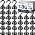 MIKEDE Black Magnetic Hooks Heavy Duty, 28Lbs+ Strong Neodymium Magnets with Metal Hooks for Refrigerator,Super Cruise Hooks for Hanging, Kitchen, Storage - Pack of 130