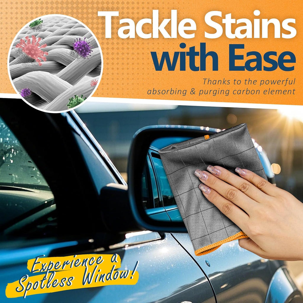 Airlab Carbon Microfiber Towels for Car Glass Window Polishing Cleaning Cloth Auto Detailing Lint Free Streak Free Drying Car Wash Towel, Pack of 3, 12" x 12", Grey-Orange
