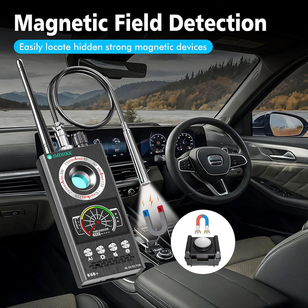 JMDHKK Hidden Camera Detector & Bug Detector – Magnetic Tracker & Wireless Signal Finder for Home, Office, Hotel, Car – Advanced Privacy Protection for Travel & Security (Gray)