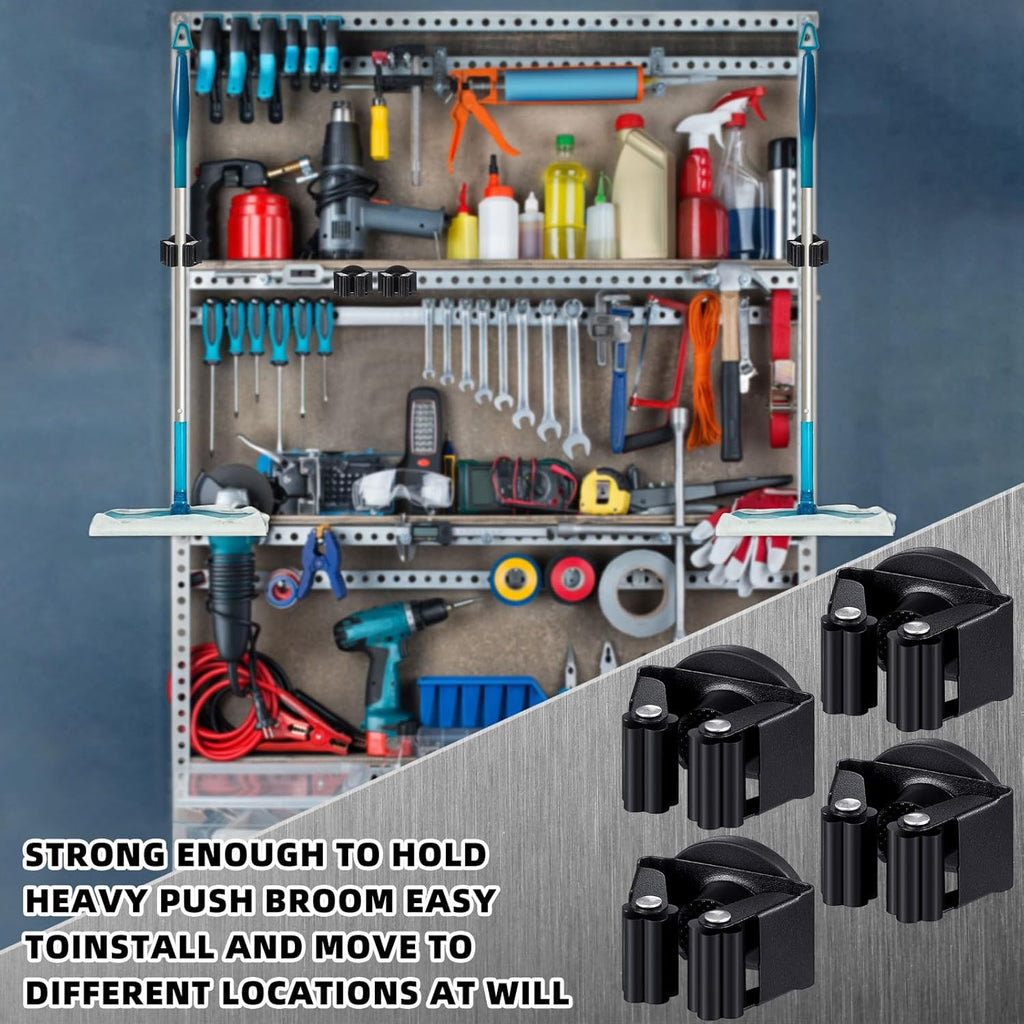 30 Pcs Magnetic Mop Broom Holder Movable Magnetic Broom Holder Rack, Anti Slip Wall Mounted Utility for Cleaning Tools, Garage, Kitchen, Laundry, Garden (Black)