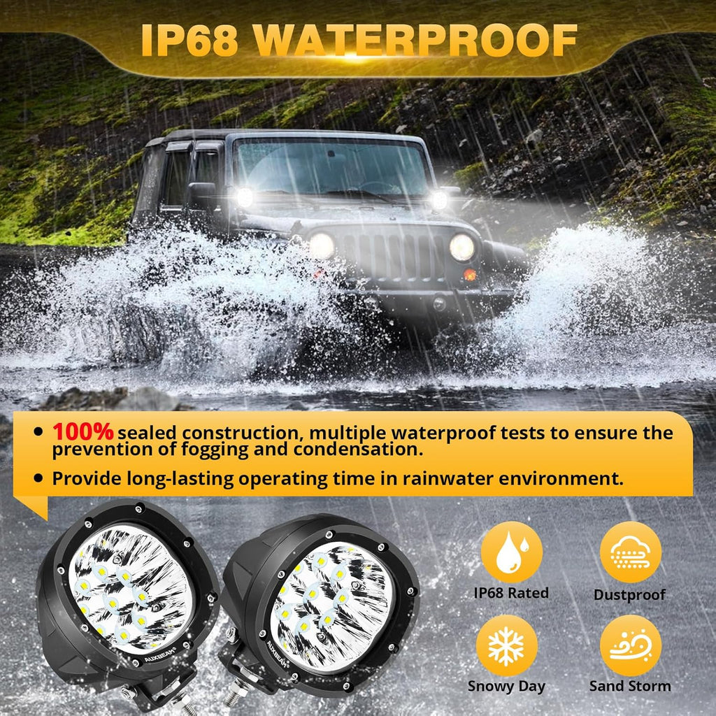 Auxbeam P4 Series 4 Inch 90W Round LED Offroad Lights, Spot Beam LED Pods Off-Road Spotlights, 4x4 4WD Driving Light Bar A-Pillar Bumper Grille Hood Mount, Pair