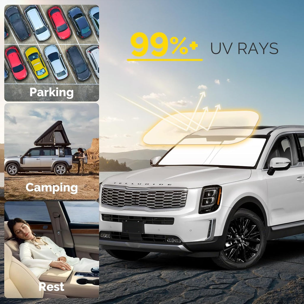 Car Windshield Sun Shade Compatible with 2020 2021 2022 2023 2024 2025 Kia Telluride Accessories Foldable Front Window Sunshade Custom Windshield Cover Sun Visor