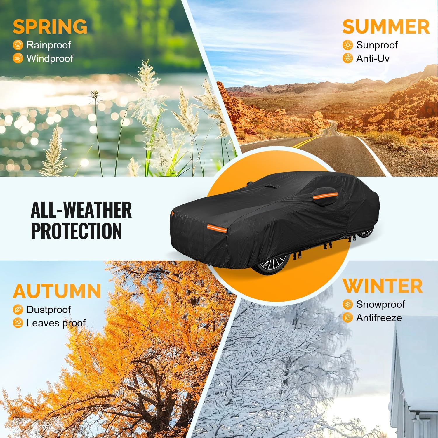 30 Layers Car Cover for Automobiles All Weather Waterproof, Outdoor Snowproof UV Protection Windproof, Door Zipper, Soft Cotton, Heavy Duty Universal Car Covers, (Black, Fit Sedans 181"-190")