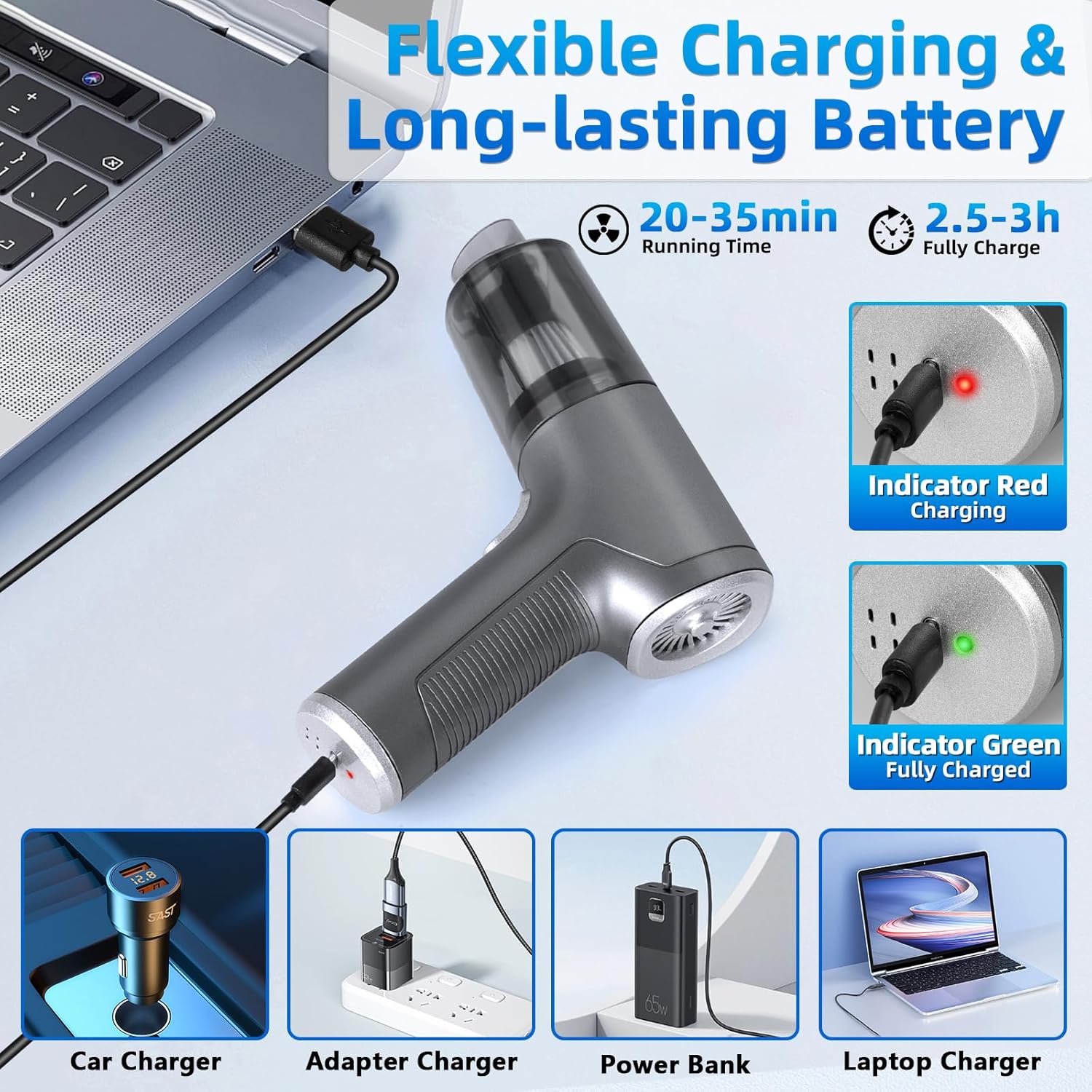 Handheld Car Vacuum Cleaner Cordless, High-Power Brushless 20000PA Mini Hand Held Vacuum Cleaner with 8 Multi-Functional Nozzle & 2 Replaceable Filters, Portable Car Vacuum for Office Pet Hair