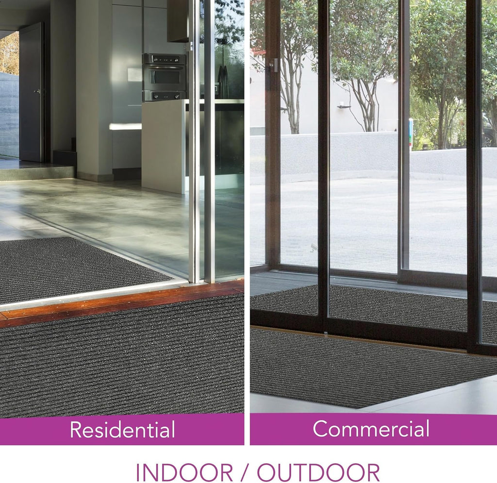 iCustomRug Spartan Weather Warrior Indoor/Outdoor Utility Ribbed Carpet Runner with Non-Slip Thermoplastic Rubber Backing, 3ft X 8ft in Charcoal
