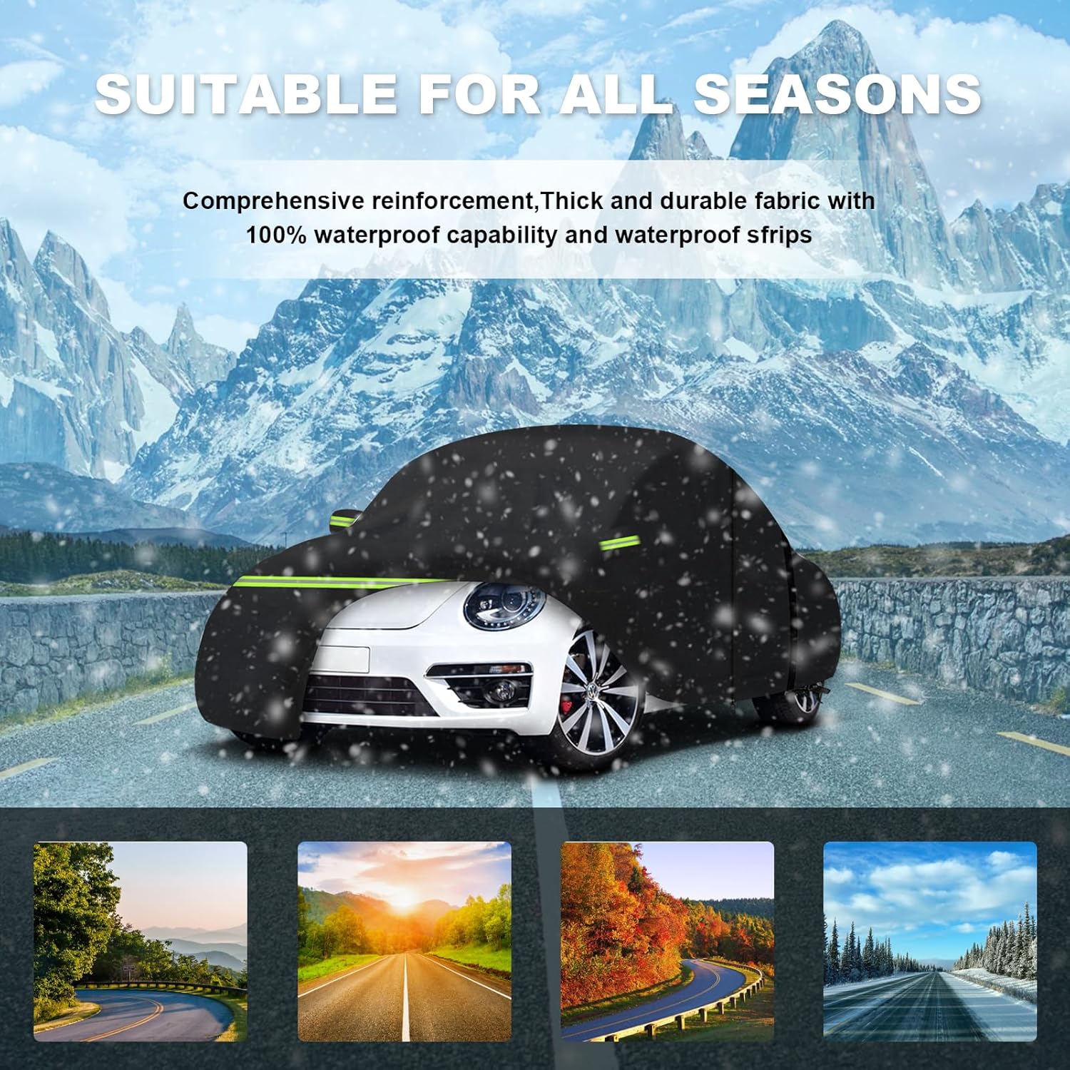 Car Cover Waterproof All Weather for 1998-2023 2-Door Saloon Car, Heavy Duty 7 Layers Outdoor Full Cover with Door Zipper, Black