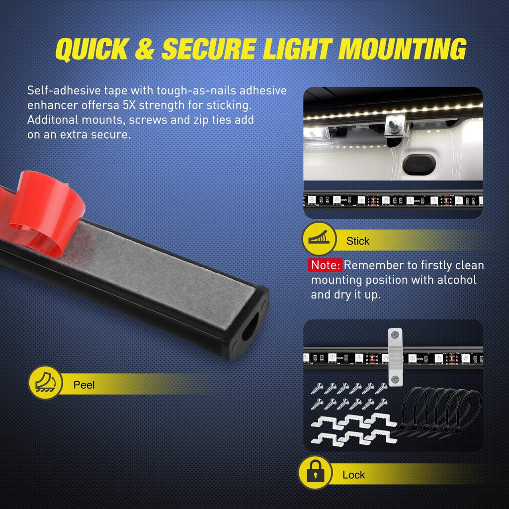 Nilight - TL-31 2PCS 60Inch RGB Truck Bed Light Strip Kit 180 LED RF Remote Control with On Off Switch Blade Fuse 2Way Splitter Extension Cable for Cargo Pickup Truck SUV RV Boat, 2 Years Warranty