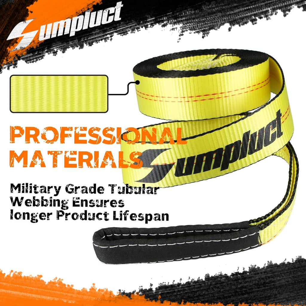 Recovery Tow Strap 2in X 20ft Heavy Duty 20,000 lbs Break Strength, Use for Emergency Towing Rope, Tree Saver, Winch Extension, Triple Reinforced Loops, Protective Sleeves,Car Accessories