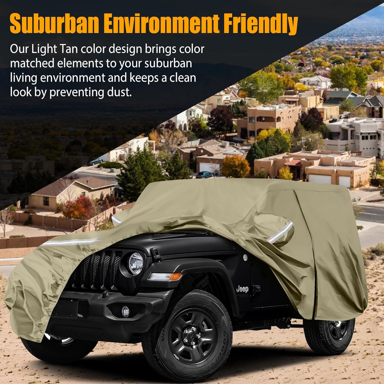 Waterproof Car Covers Replace for 2007-2025 Jeep Wrangler 2 Door, Multilayer Heavy Duty with Cotton Liner All Weather Car Cover with Zipper Door, Windproof Bands for Snow Rain Dust Protection