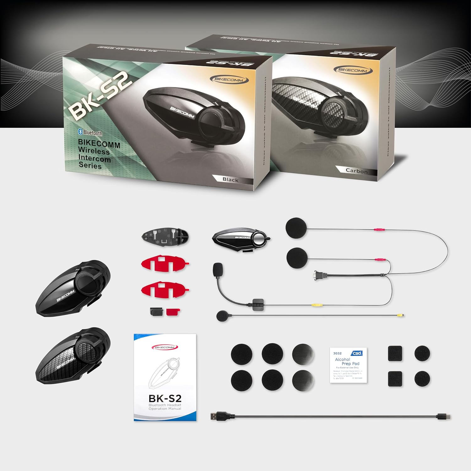 BK-S2 Motorcycle Bluetooth Intercom Headset - Helmet Communication System, Waterproof Speaker, Voice Comm Earbuds, Helmet Headphone, Noise Cancellation (Single Carbon)