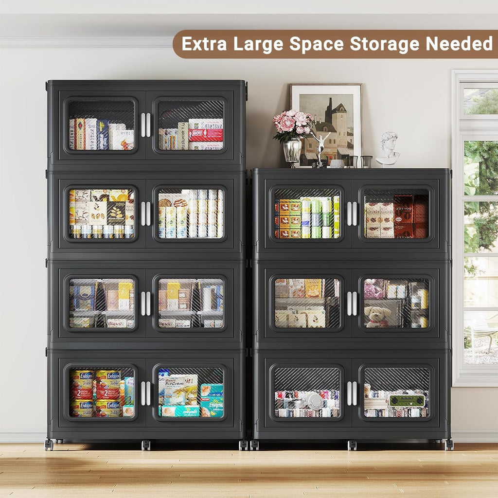 900 Qt Stackable Storage Bin with Lid, 225Gal Extra Large Collapsible Storage Boxes, Folding Plastic Drawer, Heavy-Duty Store Cabinet, Closet Organizer for Home Kitchen, 3 Pack Black